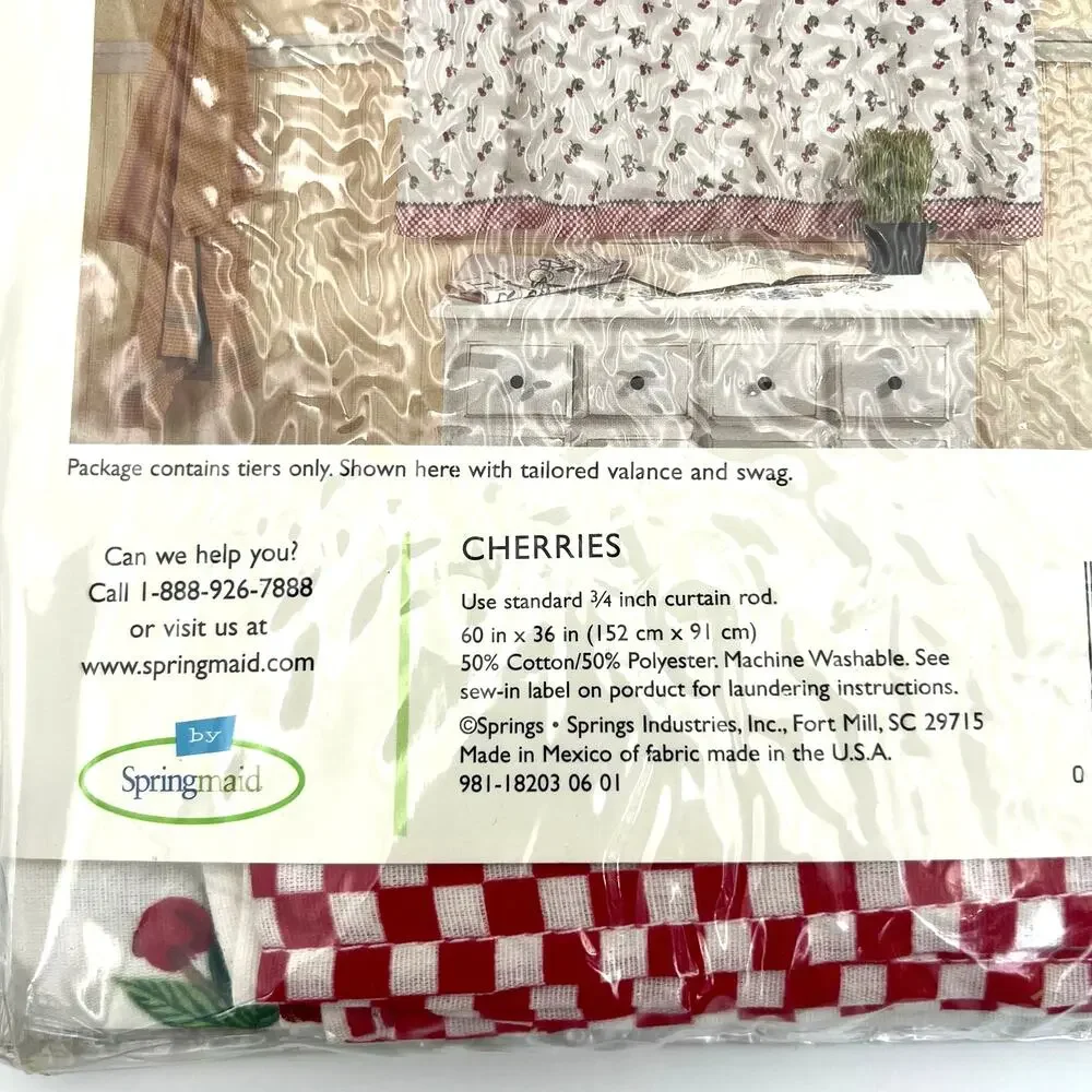 Vintage Springmaid Bright Side Cherry Curtain Tiers 60x36 NOS 2 Pairs 4 Panels